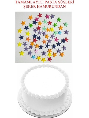 Pasta9 Şeker Hamurundan Pasta Tamamlayıcı Süs Renkli Yıldızlar Modeli