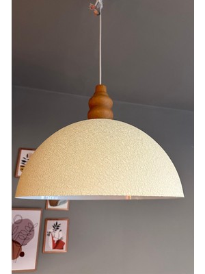 Şık Açık Krem Tombalak Ahşap Sarkıt Avize, Salon ve Kuaför Dekorasyonu