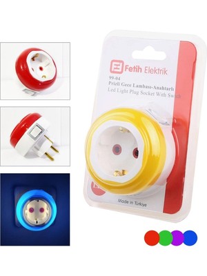 Sarı Prizli Gece Lambası, LED Anahtarlı ve Topraklı, Şık ve Kullanışlı Tasarım