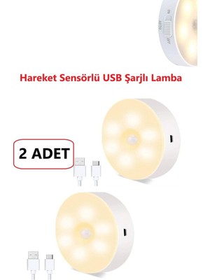 Şarj Edilebilir Hareket Sensörlü Duvara Monte LED Gece Lambası, 2 Adet Beyaz