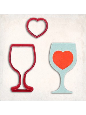 Şarap Kadehi Kalp Detay Kurabiye Kalıp Seti 2’li