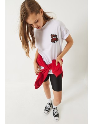 Shade Kadın Teddy Nakışlı Salaş Basic T-Shirt