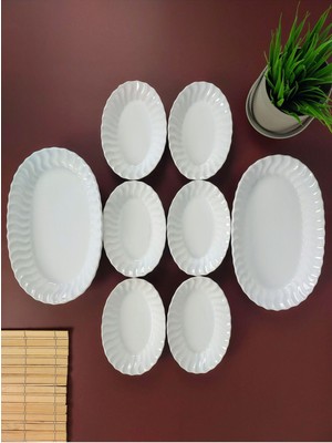 8'li Seramik Kahvaltı ve Sunum Seti, Şık ve Kullanışlı Beyaz Tasarım