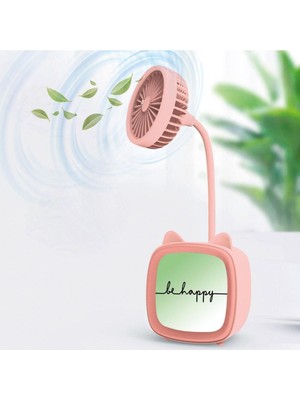 Şarjlı Figürlü Işıklı Masa Fanı, Pembe, Taşınabilir ve Şık Tasarım