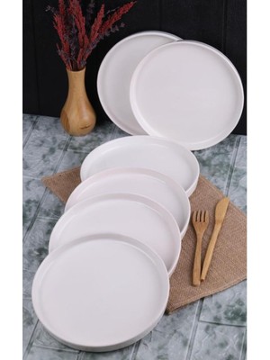 6'lı El Yapımı 20 cm Beyaz Incili Pasta ve Tatlı Tabak Seti