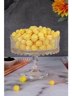 El Yapımı Şeffaf Cam Yuvarlak Ayaklı Sunum ve Meyve Kasesi 19X15 cm