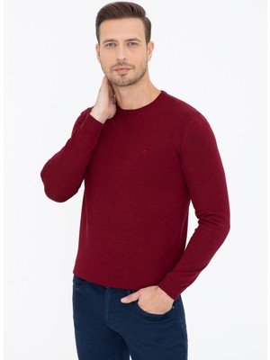 Cacharel Erkek Bordo Slim Fit Bisiklet Yaka Basic Triko Kazak 50237038-VR014