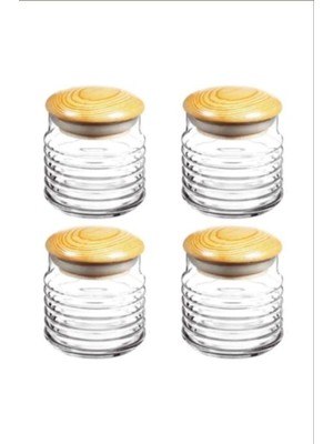 Ahşap Kapaklı Kavanoz 630CC - 4'lü Set, Şık ve Kullanışlı Saklama Kabı