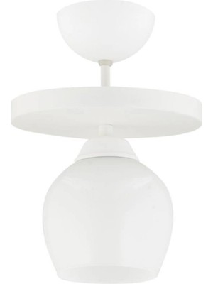 Şık Beyaz Camlı Yuvarlak Tekli Tavan Avizesi, Salon, Mutfak, Yatak Odası Için