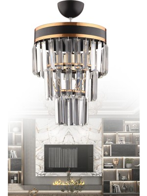 Şık Siyah Üç Katlı Kristal Modern Aydınlatma, Çağla Modeli