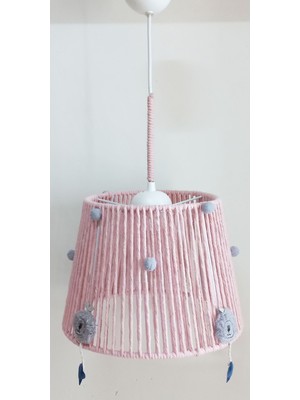 Pembe Makrome Sarkıt, Gri Ayı, Yıldız ve Ponpon Detaylı Çocuk Odası Süsü