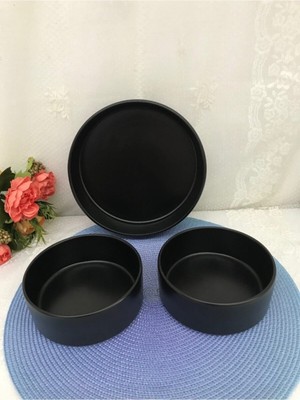 3 Parça Mat Siyah 21CM ve 14CM Stackable Kase Seti, Şık ve Pratik Kullanım Sağlar.