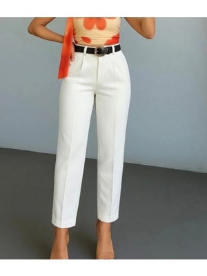 Kadın Yüksek Bel Gipe Detay Dar Paça Kısa Pantolon