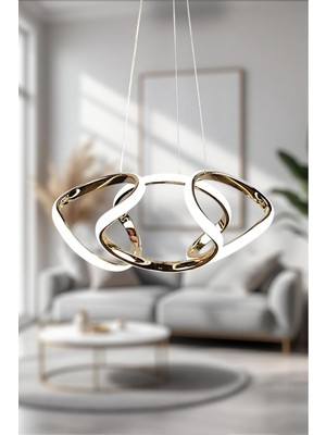 Modern Rose Gold LED Avize, 3 Renkli Taç Aydınlatma, Şık ve Estetik Tasarım