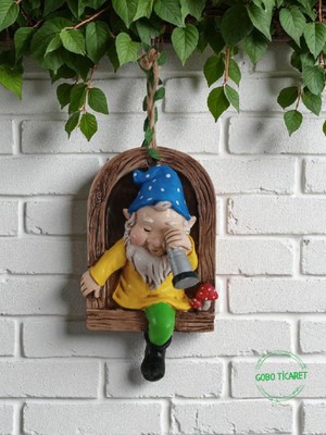 Gobo Dürbünlü Cüce Kapı Duvar Balkon Süsü Mavi Seramik 14X10 cm Modern Tasarım Özelliği