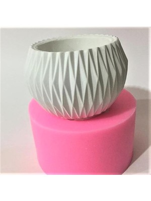 Morlalem Geometrik Dekorlu Saksı Silikon Kalıp K-486, Polyester Taş Tozu Alçı Kalıbı