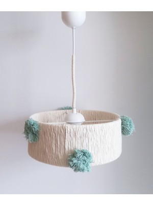 Ekru Makrome Ip Sargı Büyük Ponponlu Renkli Çocuk Odası Sarkıt Avize