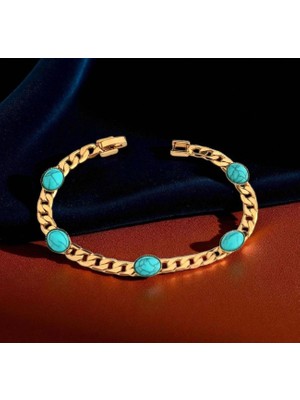 Kadın 22 Ayar Altın Kaplama Firuze Taşlı Bileklik