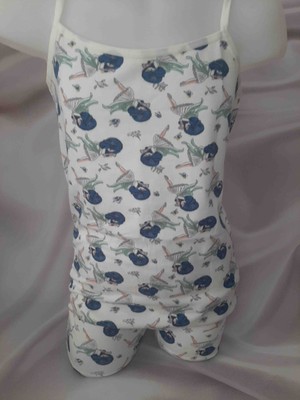 Beyaz Üzerine Renkli Balerin Desenli %90 Pamuk %10 Elastan Ip Askılı Atlet ve Şort Kız Çocuk Takım