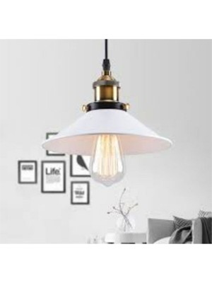 Beyaz Rustik Metal Şapkalı Tekli Sarkıt Avize, 23CM Çap, Şık ve Modern Tasarım