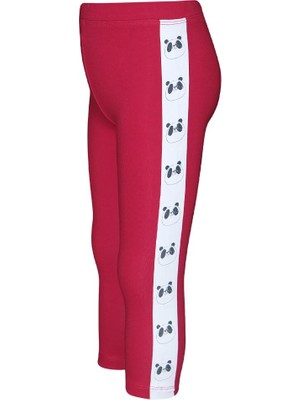 Koyu Fuşya Kız Çocuk Şardonlu Yanda Panda Baskılı Tayt