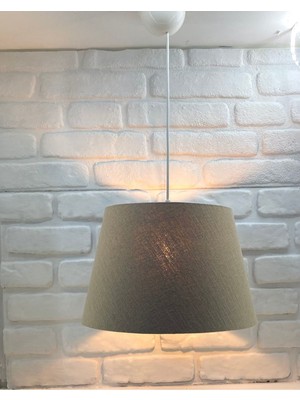 Ekru Konik Kumaş Şapkalı Modern Tek Sarkıtlı Iç Desenli Avize