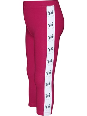 Mürdüm Kız Çocuk Şardonlu Yanda Panda Baskılı Tayt