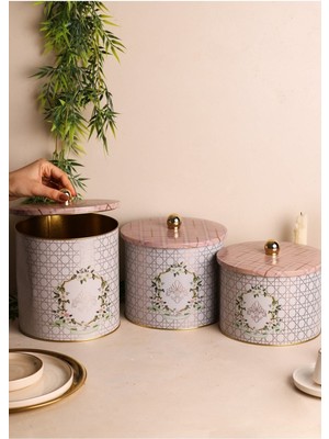 Pembe Yuvarlak Kutu Seti, Ø175, Topuz Kulp, 3'lü, Şık ve Kullanışlı