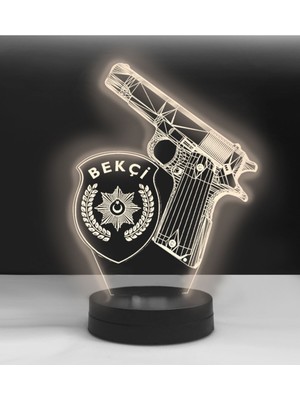 Kişiye Özel Siyah LED Lamba, Bekçi Amblemli, Şık ve Özel Hediye