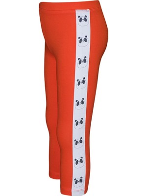 Turuncu Kız Çocuk Şardonlu Yanda Panda Baskılı Tayt