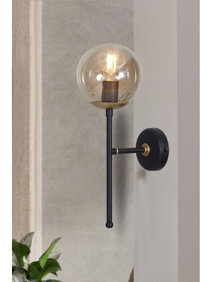 Şık Sarı-Siyah Metal Gövdeli Bal Renkli Camlı Modern Lüx Aplik