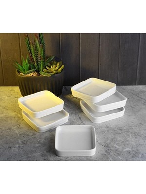 Beyaz 14 cm Kare Sunum ve Servis Tabakları, 6'lı Set