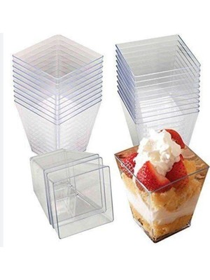 Turuncu Plastik Prizma Kap 200CC, 50 Adet Kap ve 50 Tatlı Kaşığı Hediye