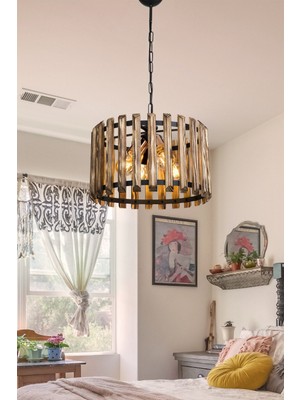 Şık Üçlü Ahşap Avize, Kahverengi Doğal Tonlarda Güzel Aydınlatma Sağlar