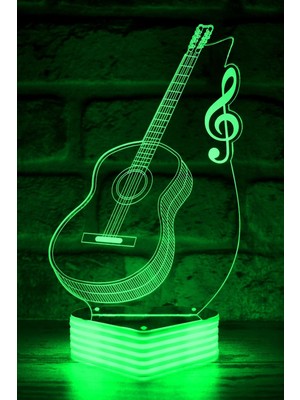 Yeşil 3D Gitar LED Lamba, Şık ve Parlak Dekoratif Aydınlatma Seçeneği