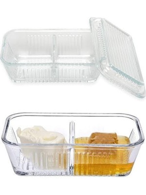 Turuncu Bölmeli Cam Kahvaltılık Seti, 2 Parça, Şık ve Kullanışlı Tasarım