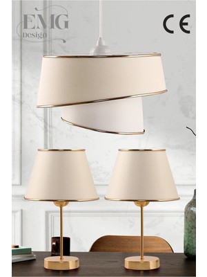 Şık Bej Tekli Avize ve 2'li Abajur Seti, Modern ve Zarif Tasarım