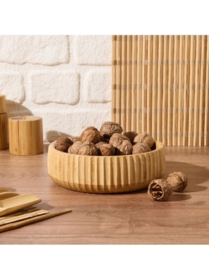 Bambu Oyuk Kase, Kahverengi, 19 Cm, Şık ve Doğal Tasarım.