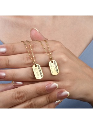 Nox Jewelry Kişiye Özel Taşlı Asker Künyesi Kolye – 14K Altın Kaplama Harfli Kolye - CNS00647