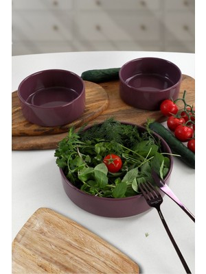 Mor ve Ekru Salata Kasesi 3'lü Set, Şık ve Kullanışlı Mutfak Aksesuarları