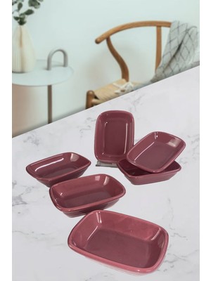 Pembe 13 cm Dikdörtgen Kahvaltılık Seti, 6 Adet, Şık ve Kullanışlı Tasarım