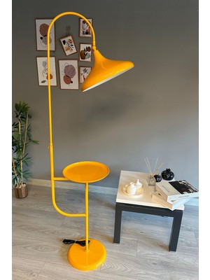 Şık Sarı Lambader, Hareketli Başlık ve Sehpa, Modern Dekoratif Metal Tasarım