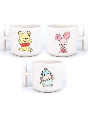 El Yapımı 3’lü T Kulplu Fincan Seti, Winnie The Pooh, Eeyore ve Piglet Figürleri