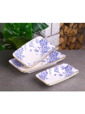 4181 Spring Seramik Kayık Tabak Seti, Mavi, 3'lü, Şık ve Dayanıklı Tasarım