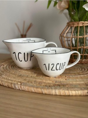 2'li Seramik Ölçü Bardağı Seti, 250ML/500ML, Beyaz, Şık ve Kullanışlı