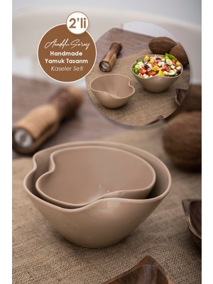 Çok Renkli 2'li Modern Yamuk Seramik Kase Takımı, Servis ve Salata Sunumu