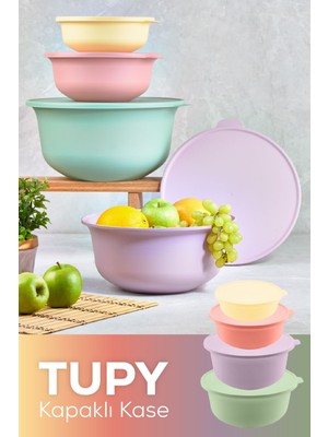 Renkli Kapaklı Kase Seti, 4'lü Saklama Kabı, Çok Renkli, Pratik ve Şık Tasarım