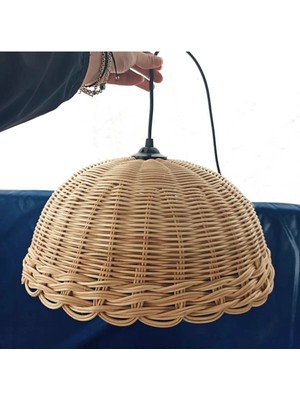 Bej Rattan Bambu Hasır Avize ile Şık ve Doğal Aydınlatma Sağlar