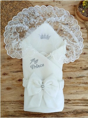 Tomuycuk Sezon Tasarım Unisex Bebek Kundağı Dantelli Hastane Çıkışı 0 - 1 Yaş Ekru Renkli