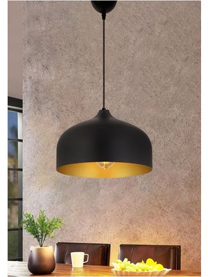 Siyah ve Altın Detaylı Büyük Metal Iç Yüzey Sarkıt Lamba 241752